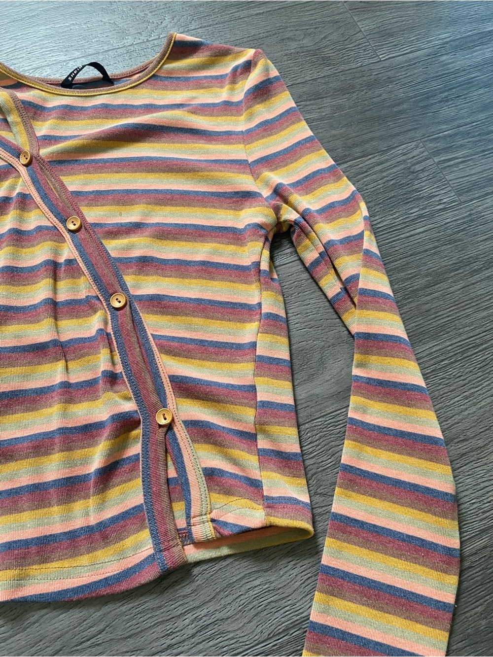 Striped Long-Sleeve Button-Front Tee - Picture 3 of 6